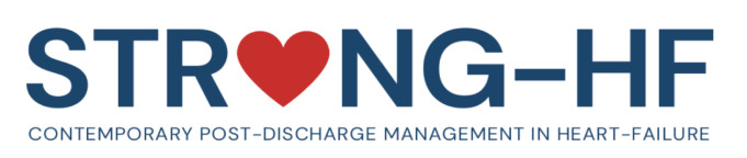 Text reading:" Strong-HF contemporary post-discharge management in heart-failure."