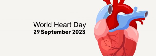Illustration of a human heart. Text on the left reads "World Heart Day, 29th September 2023."